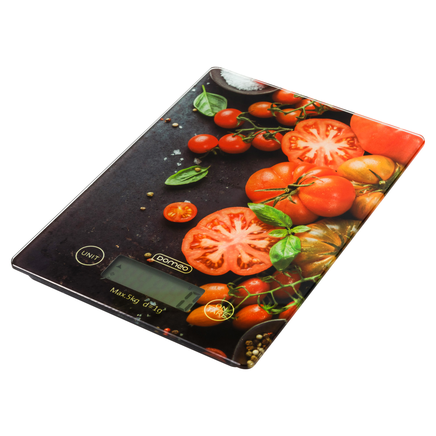 Весы кухонные DOMEO электронные до 5 кг 23х16 см с помидорами