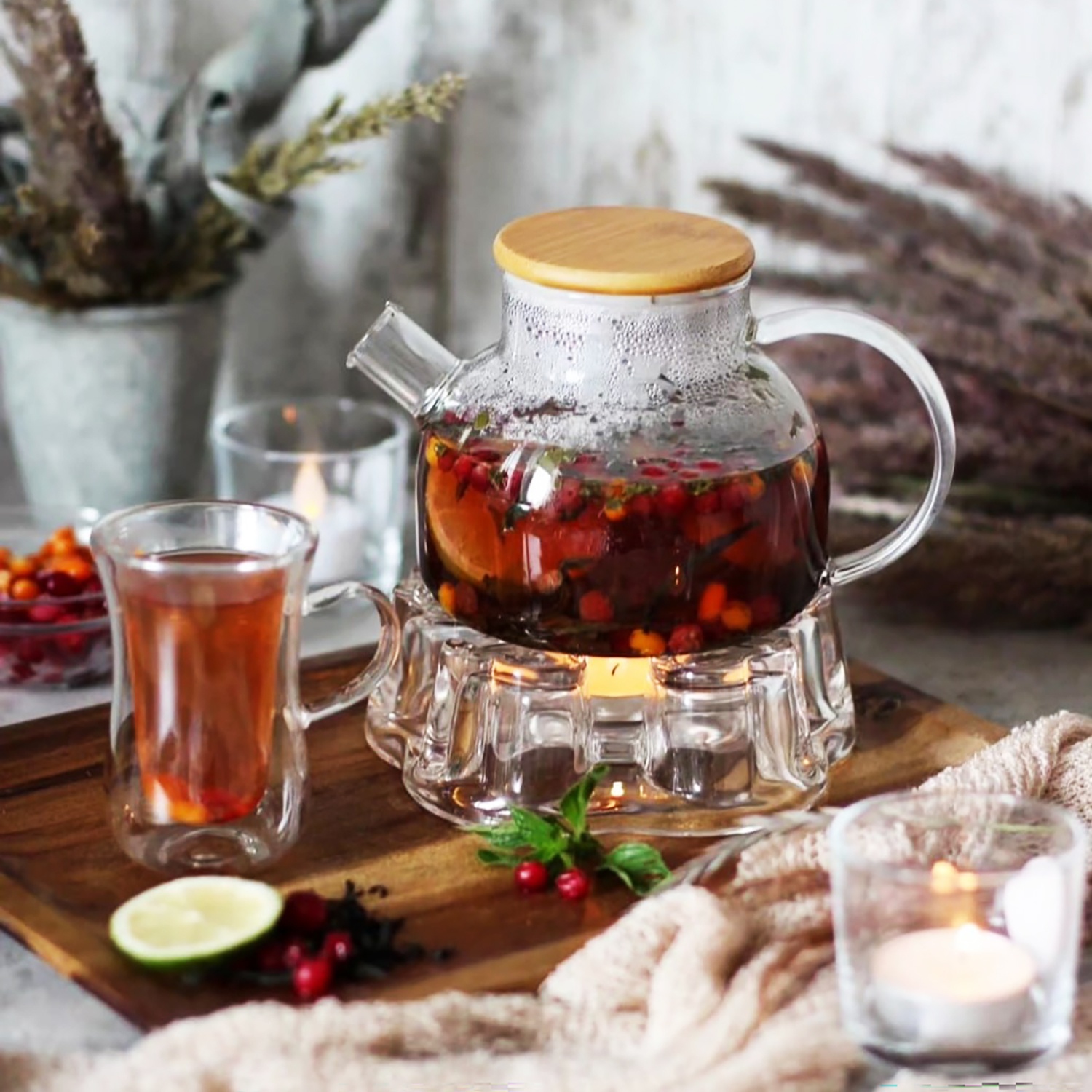 Чайник заварочный DOMEO 1 л с бамбуковой крышкой