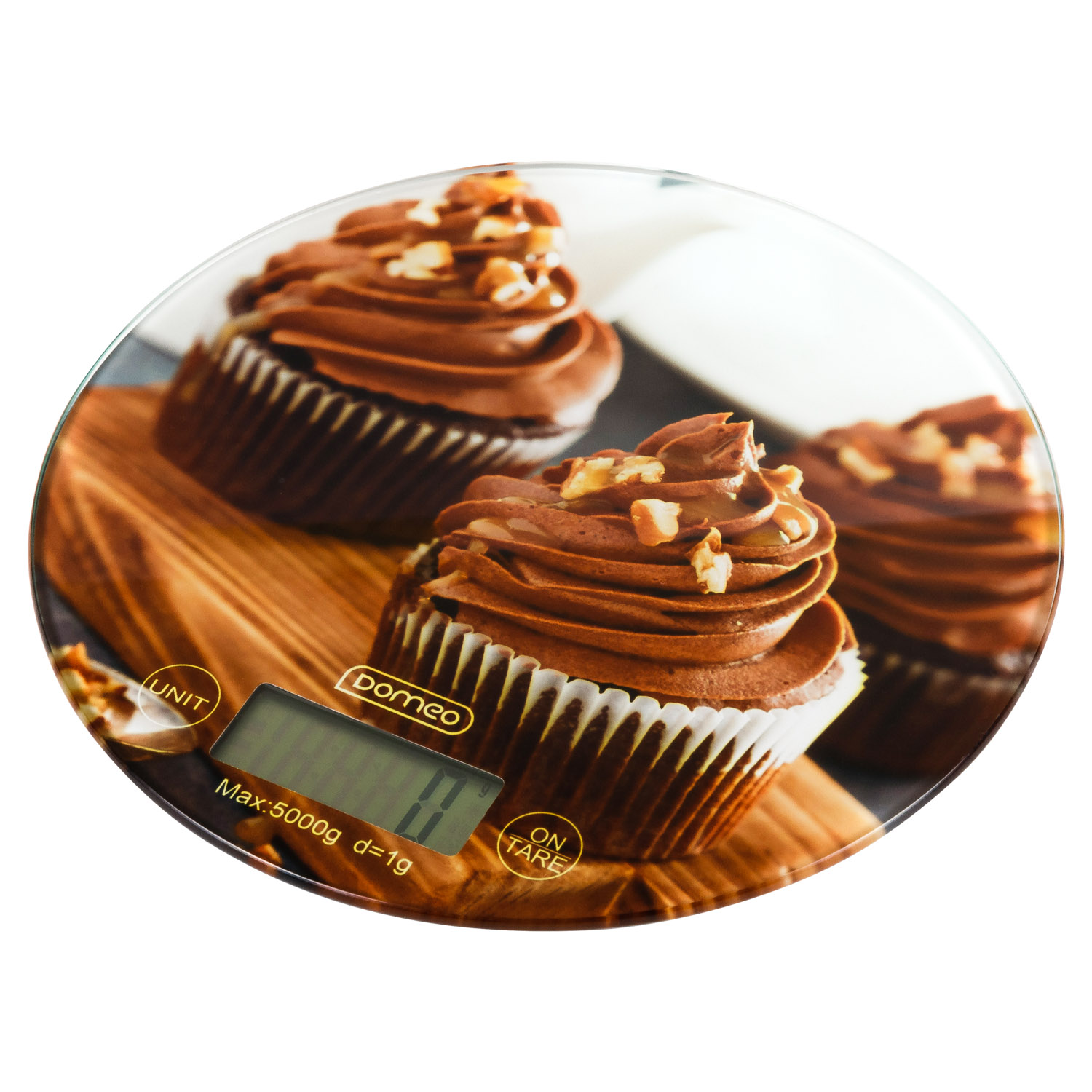 Весы кухонные DOMEO электронные до 5 кг 18,5х18,5 см с рисунком пирожного