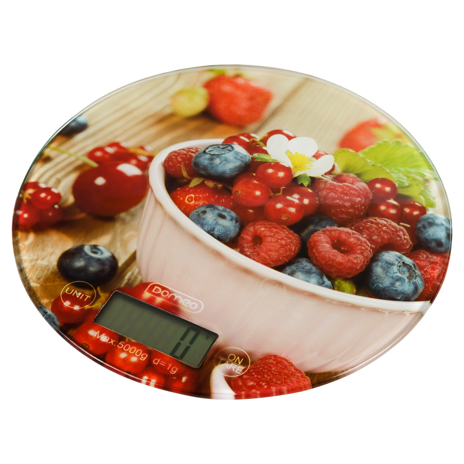 Весы кухонные DOMEO электронные до 5 кг 18,5х18,5 см с ягодами