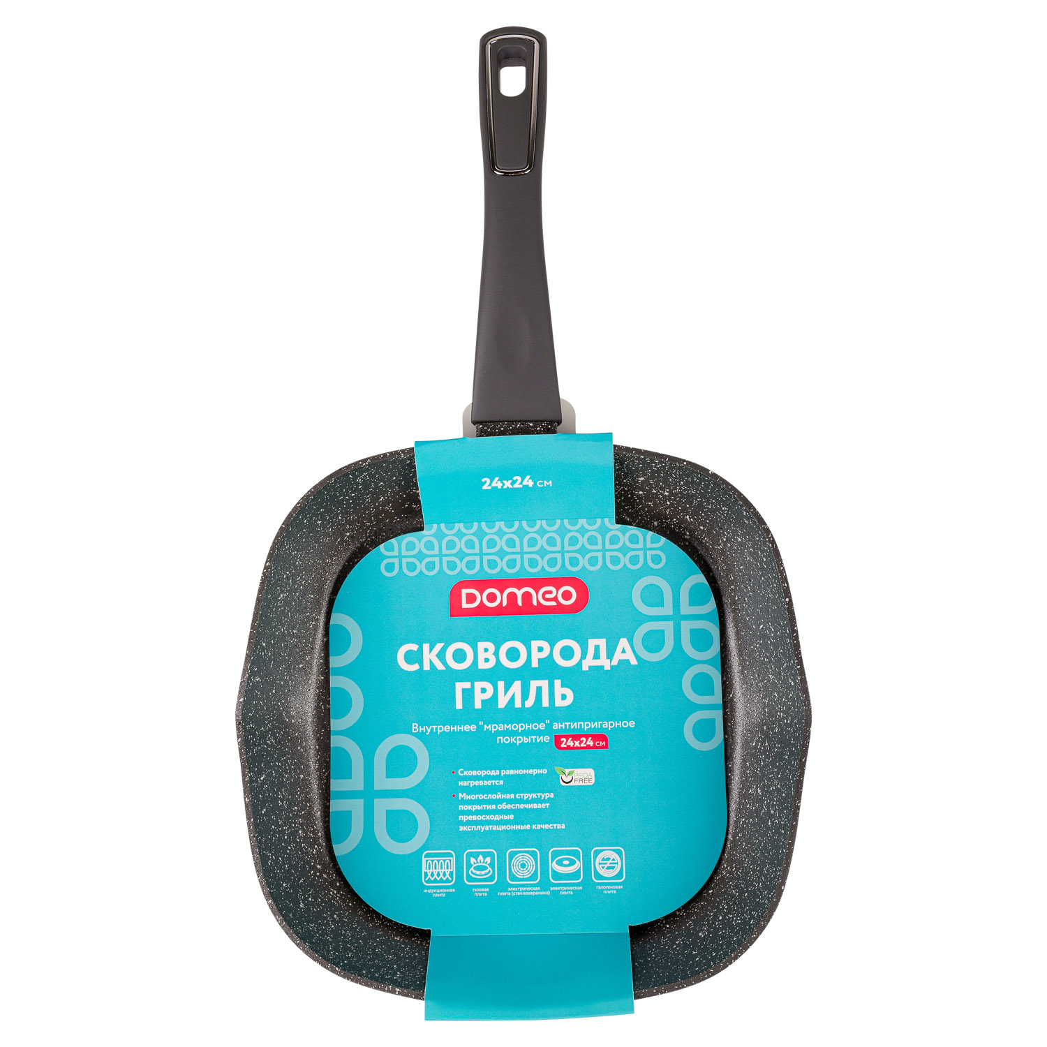 Сковорода-гриль DOMEO «Серый мрамор» 24x24 см
