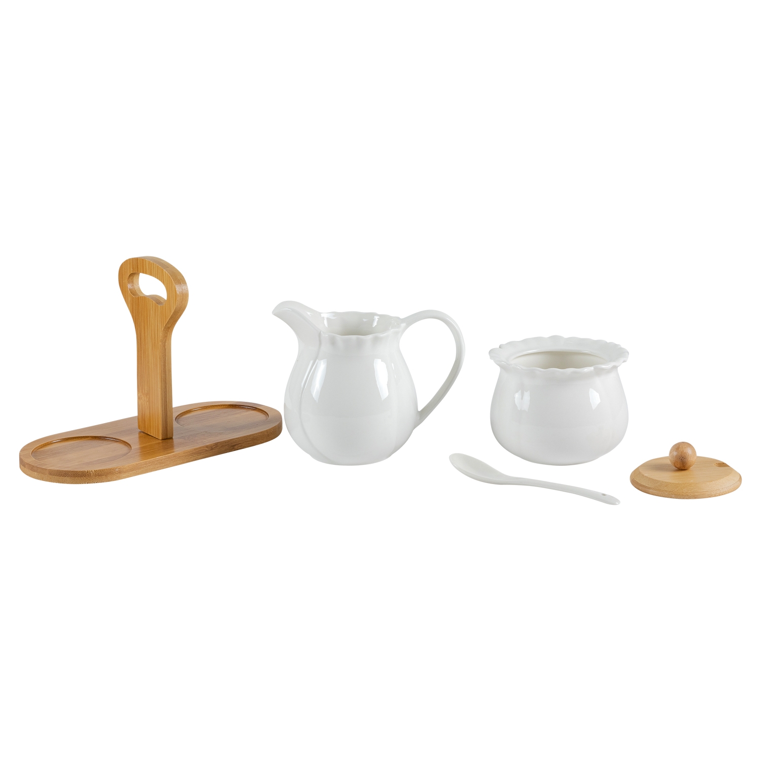 Сахарница с ложкой и молочник Nouvelle Home Naturel на бамбуковой подставке