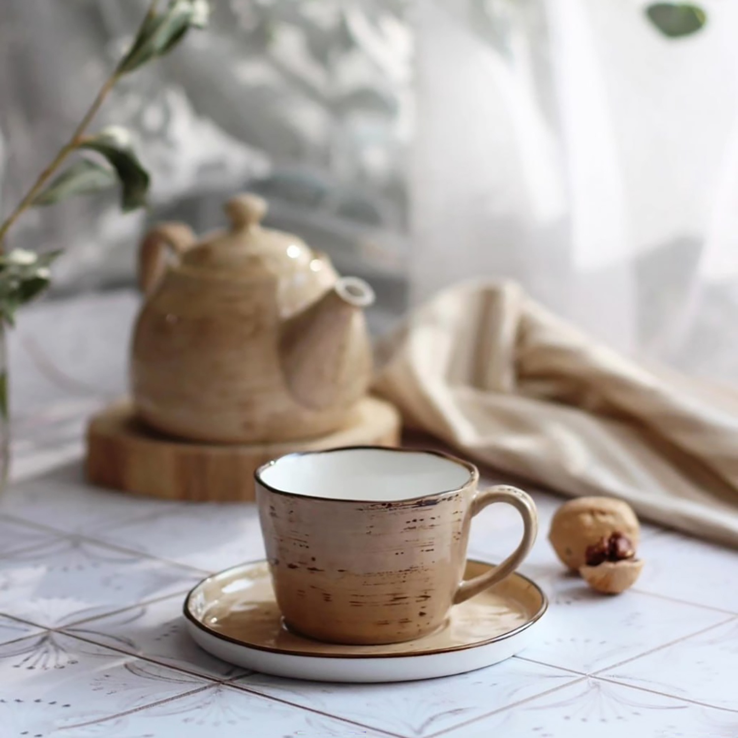 Чашка с блюдцем DOMEO Sandy 180 мл бежевого цвета