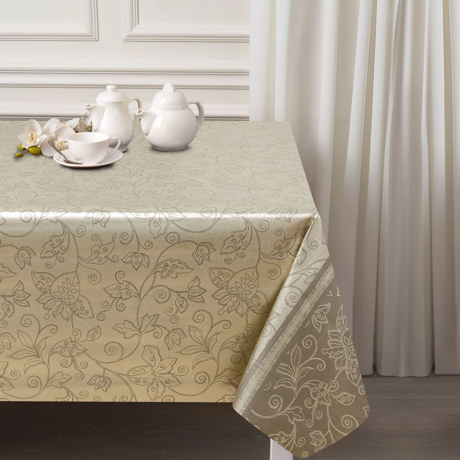 Клеенка столовая Selecta 137 см на тканевой основе с цветами