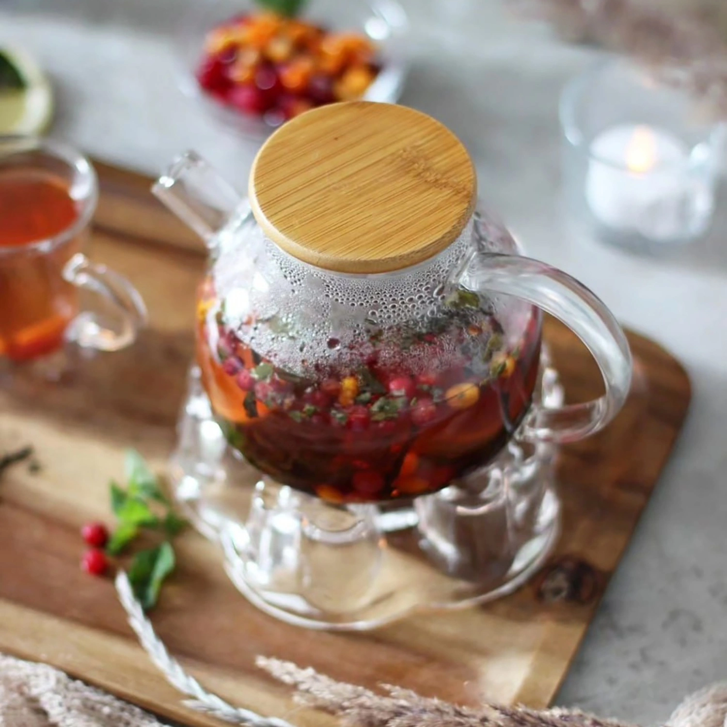 Чайник заварочный DOMEO 1 л с бамбуковой крышкой