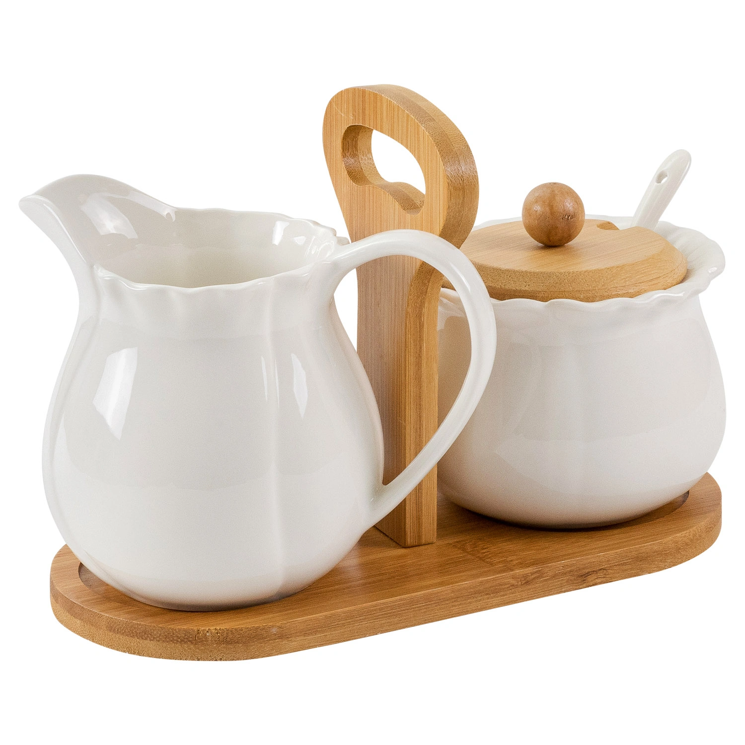 Сахарница с ложкой и молочник Nouvelle Home Naturel на бамбуковой подставке