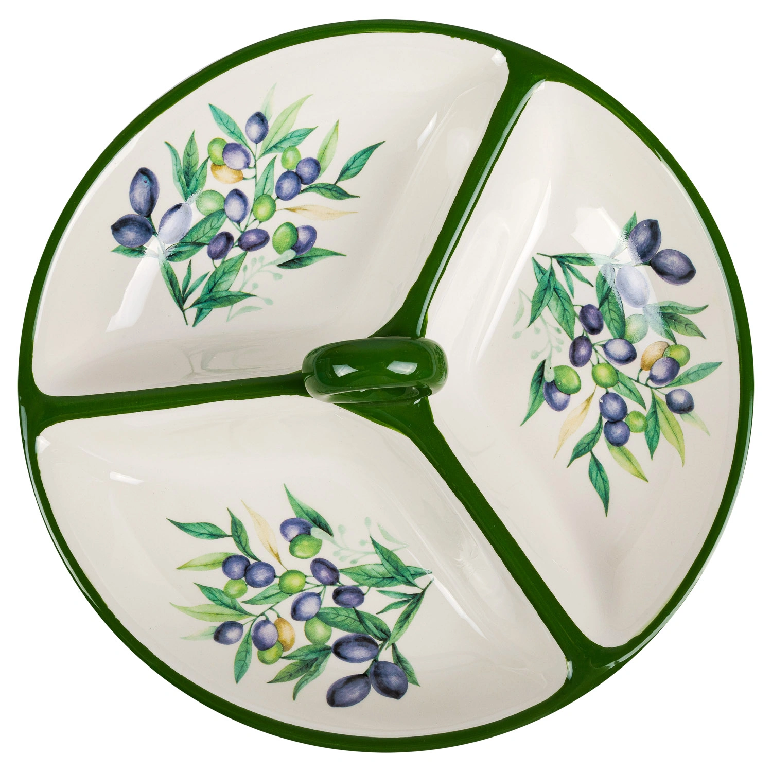 Менажница керамическая DOMEO «Оливки новые» 22 см на три секции