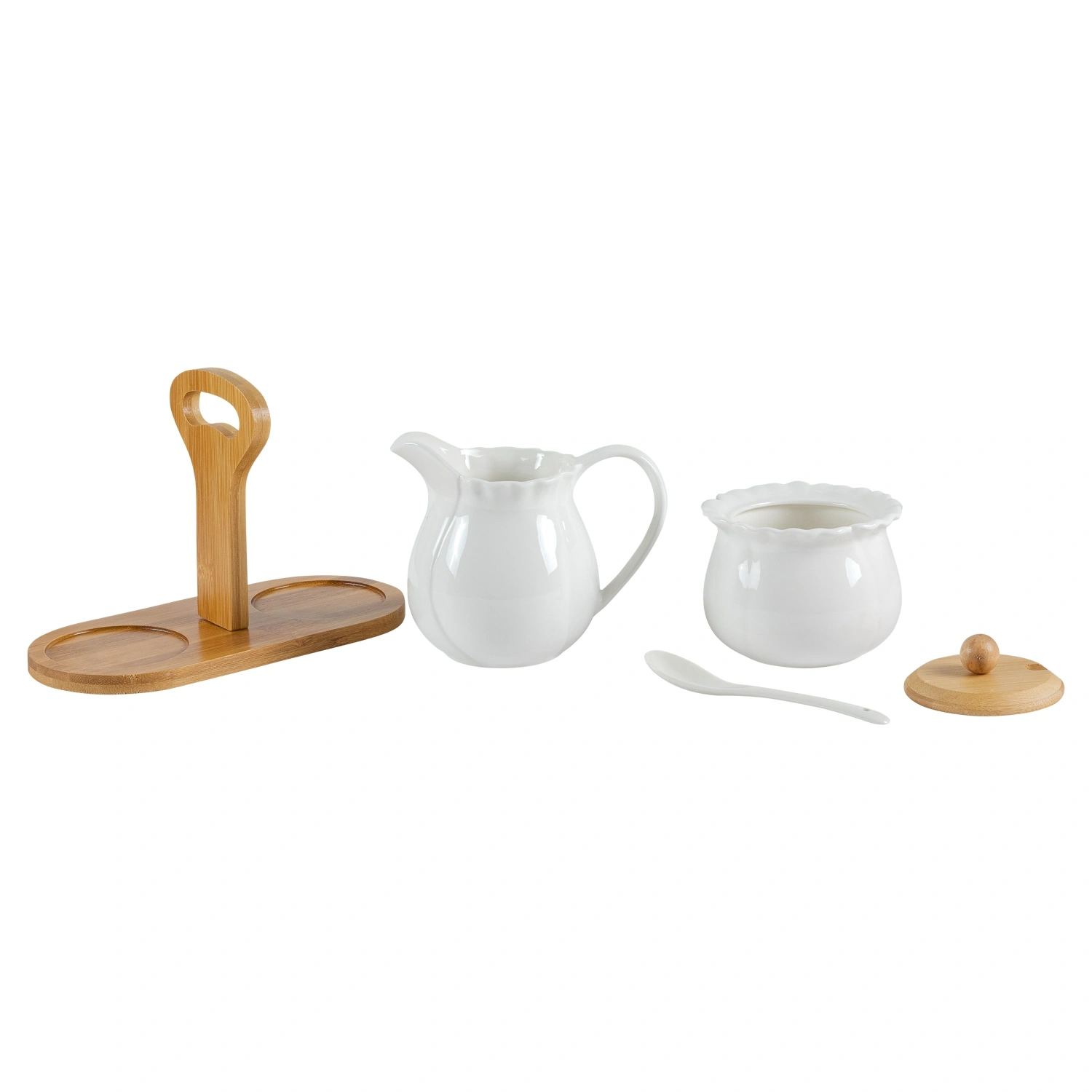 Сахарница с ложкой и молочник Nouvelle Home Naturel на бамбуковой подставке
