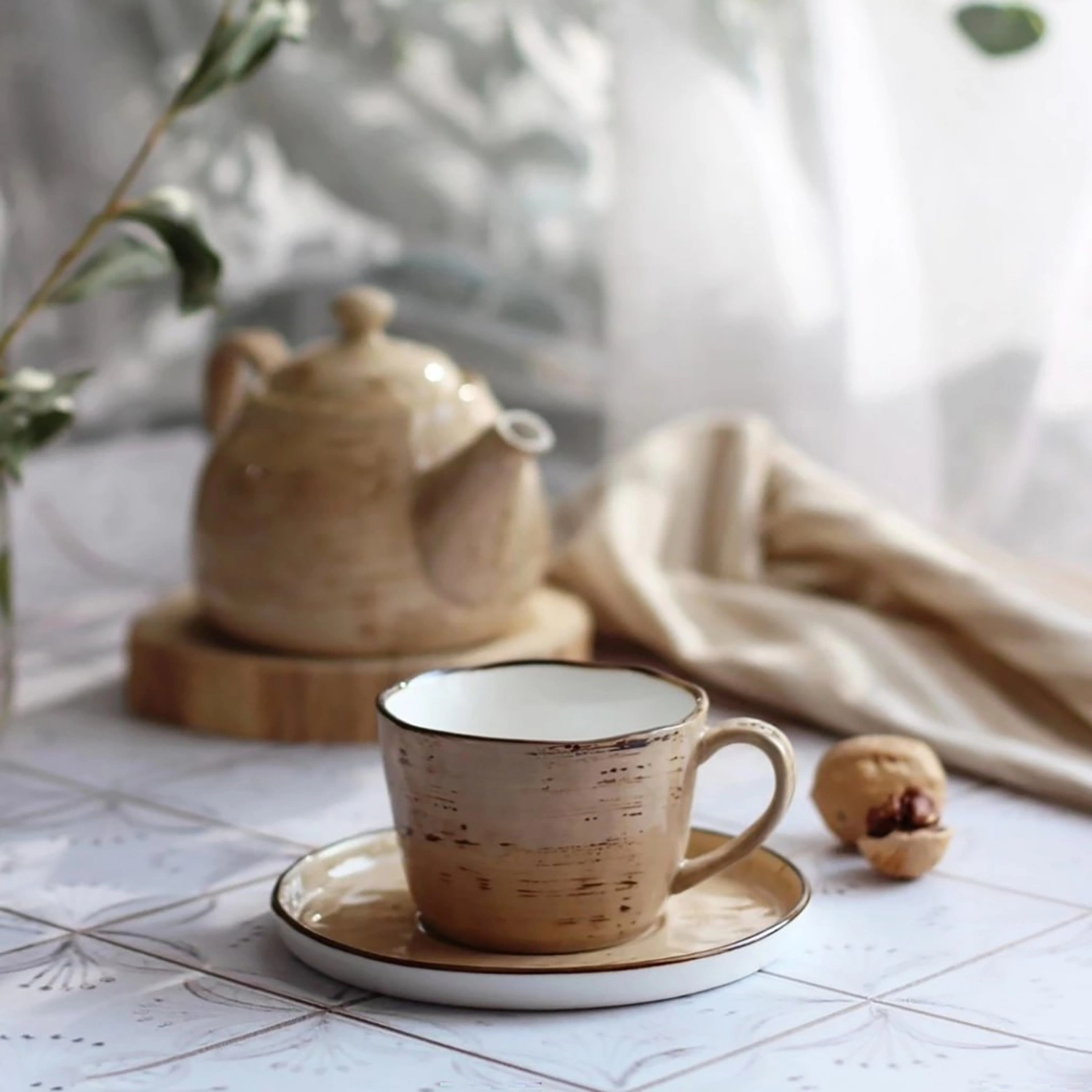 Чашка с блюдцем DOMEO Sandy 180 мл бежевого цвета