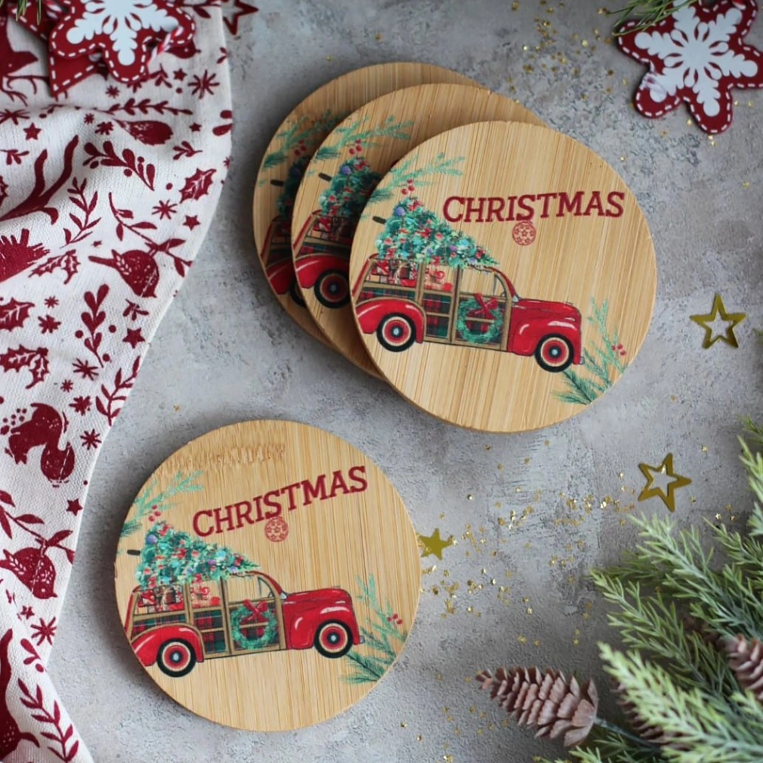 Набор подставок под кружки Selecta Christmas 4 шт. 10 см